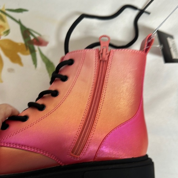 Art Class Pink and Orange Combat Boots with Lace-Up Design - Picture 5 of 9